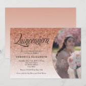 Quinceañera Verjaardag Roze Goud Glitter Foto Kaart (Voorkant / Achterkant)