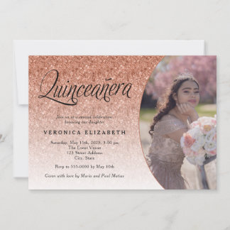 Quinceañera Verjaardag Roze Goud Glitter Foto Kaart