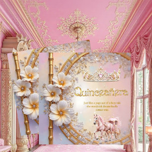 Quinceanera Verjaardag Roze Sering Diamant Goud Pa Kaart