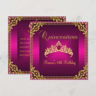 Quinceanera Verjaardag Roze Tiara Gouden Edelsteen Kaart
