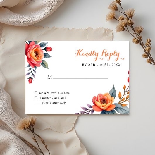 Quinceañera Verjaardag Rustieke Waterverf bloem RSVP Kaartje