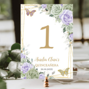 Quinceañera Verjaardag Salie Groen Paarse Roos Blo Kaart
