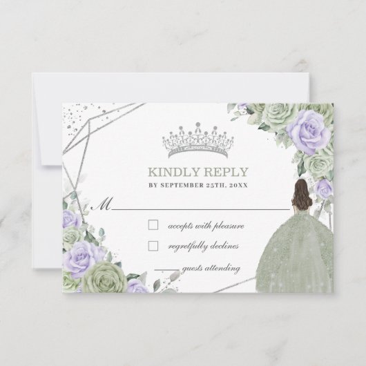 Quinceañera Verjaardag Salie Groene Lavendel Bloem RSVP Kaartje (Voorkant)