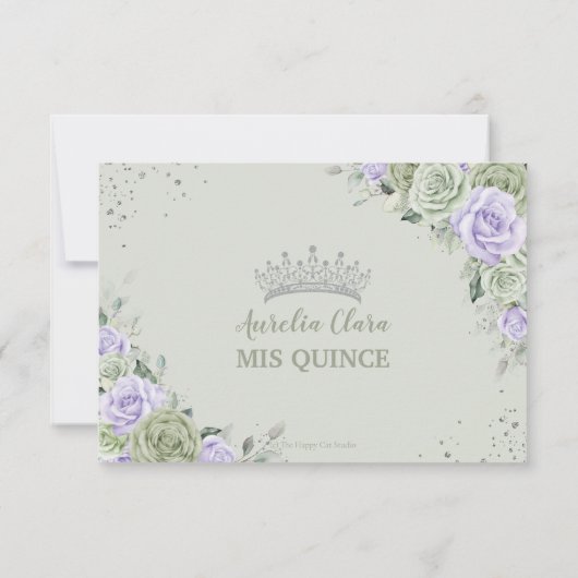 Quinceañera Verjaardag Salie Groene Lavendel Bloem RSVP Kaartje (Achterkant)