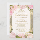 Quinceanera Verjaardag Sparkle Roze Goud Bloemen k Kaart (Voorkant)