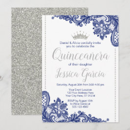 Quinceañera Verjaardag Uitnodiging | Blauw en zilv