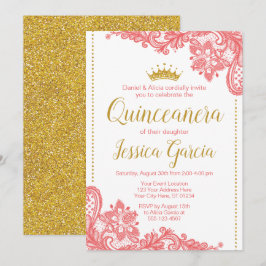 Quinceañera Verjaardag Uitnodiging | Koraal en gou