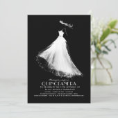 Quinceañera Verjaardag Uitnodiging Zwart (Staand voorkant)