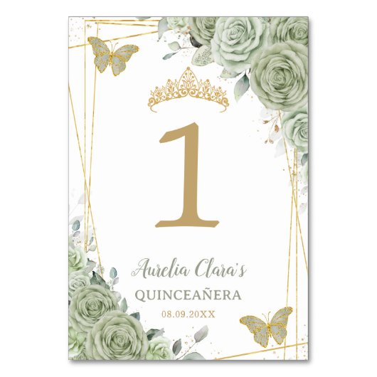 Quinceañera Verjaardag Wijze Groene Bloemen Vlinde Kaart (Voorkant)
