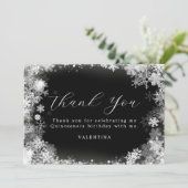 Quinceanera Verjaardag Winter Wonderland Sneeuwvlo Bedankkaart (Staand voorkant)