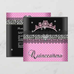 Quinceanera Verjaardag Zebra Roze Zwart Wit Kaart