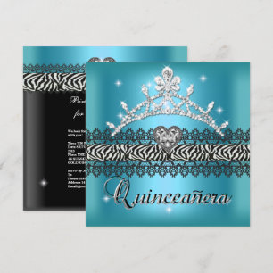 Quinceanera Verjaardag Zebra Turkoois Blauw Zwart Kaart