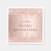Quinceanera verjaardagscourant roos goud glitter m servet (Voorkant)
