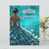 Quinceanera Verjaardagsfeest Blauwgroen Zilveren J Kaart (Staand voorkant)
