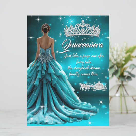 Quinceanera Verjaardagsfeest Blauwgroen Zilveren K Kaart (Staand voorkant)