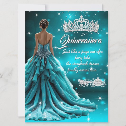 Quinceanera Verjaardagsfeest Blauwgroen Zilveren K Kaart (Voorkant)