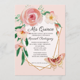 Quinceanera Verjaardagsfeest Blush Waterverf Rozen Kaart