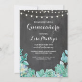 Quinceanera Verjaardagsfeest Chalk Succulenten Uit Kaart (Voorkant)