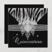 Quinceanera Verjaardagsfeest Diamond Black Zebra Kaart (Voorkant / Achterkant)