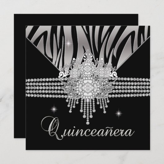 Quinceanera Verjaardagsfeest Diamond Black Zebra Kaart (Voorkant / Achterkant)