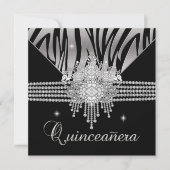 Quinceanera Verjaardagsfeest Diamond Black Zebra Kaart (Voorkant)