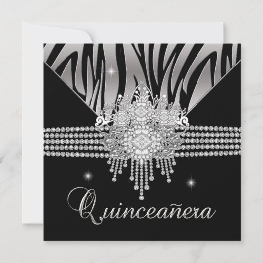 Quinceanera Verjaardagsfeest Diamond Black Zebra Kaart (Voorkant)
