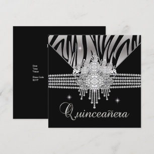 Quinceanera Verjaardagsfeest Diamond Black Zebra Kaart