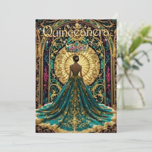 Quinceanera Verjaardagsfeest Exotisch Blauwgroen R Kaart (Staand voorkant)