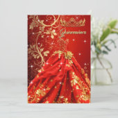 Quinceanera Verjaardagsfeest Exotisch Rood Goud Ju Kaart (Staand voorkant)