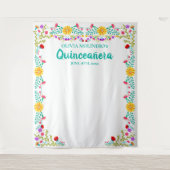 Quinceanera Verjaardagsfeest Foto Achtergrond Bloe Wandkleed (Voorkant)