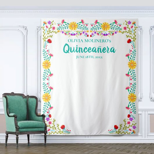 Quinceanera Verjaardagsfeest Foto Achtergrond Bloe Wandkleed