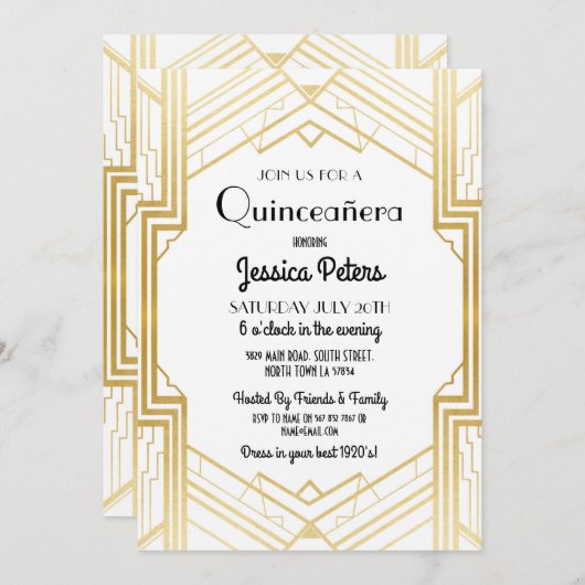 Quinceanera Verjaardagsfeest Gatsby Art Deco Uitno Kaart (Voorkant / Achterkant)
