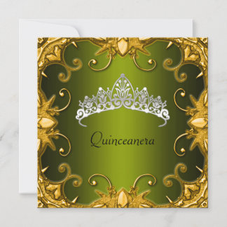 Quinceanera Verjaardagsfeest Groen Goud Witte Tiar Kaart