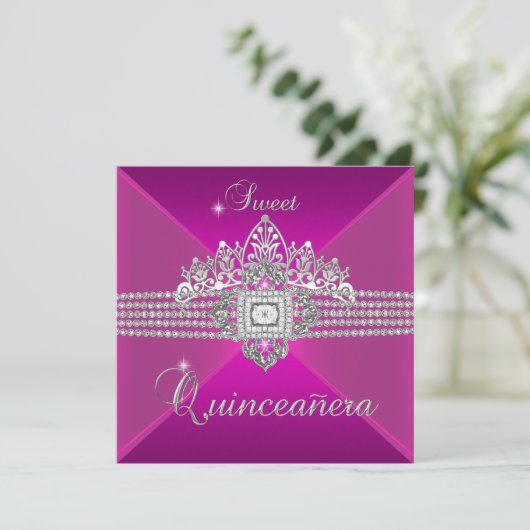 Quinceanera Verjaardagsfeest Hot Pink Kaart (Staand voorkant)