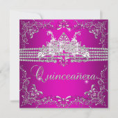 Quinceanera Verjaardagsfeest Hot Pink Zilveren Tia Kaart (Voorkant)