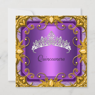 Quinceanera Verjaardagsfeest Paars Goud Witte Tiar Kaart