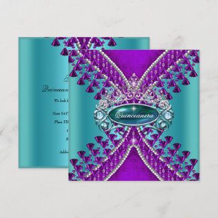 Quinceanera verjaardagsfeest Paars Turquoise Blauw Kaart