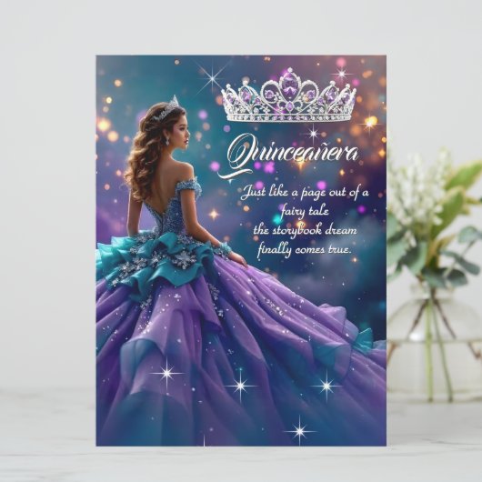 Quinceanera verjaardagsfeest Paarse Blauwgroen jur Kaart (Staand voorkant)