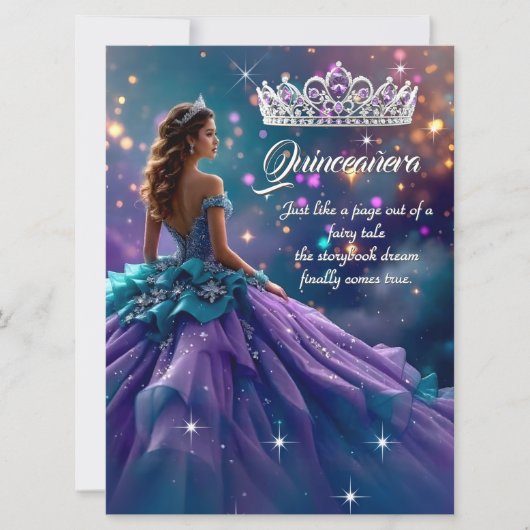 Quinceanera verjaardagsfeest Paarse Blauwgroen jur Kaart (Voorkant)