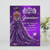 Quinceanera Verjaardagsfeest Paarse Jurk Tiara Kaart (Staand voorkant)