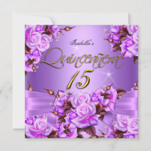 Quinceanera Verjaardagsfeest Paarse Roze Roos Stri Kaart