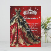 Quinceanera Verjaardagsfeest Rood Goud Zwart Jurk Kaart (Staand voorkant)