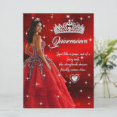 Quinceanera Verjaardagsfeest Rood Zilveren Jurk Ti Kaart (Staand voorkant)