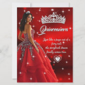 Quinceanera Verjaardagsfeest Rood Zilveren Jurk Ti Kaart (Voorkant)