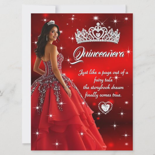 Quinceanera Verjaardagsfeest Rood Zilveren Jurk Ti Kaart (Voorkant)