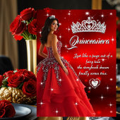 Quinceanera Verjaardagsfeest Rood Zilveren Jurk Ti Kaart