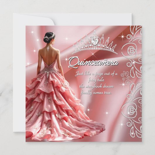 Quinceanera Verjaardagsfeest Roze Jurk Tiara Kaart (Voorkant)