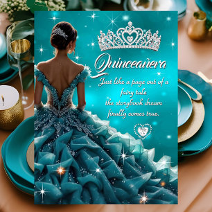 Quinceanera Verjaardagsfeest Teal Zilveren Jurk Ti Kaart