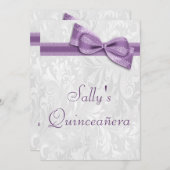Quinceañera Verjaardagsfeestje Damask en Faux Bow Kaart (Voorkant / Achterkant)