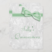 Quinceañera Verjaardagsfeestje Damask en Faux Bow Kaart (Voorkant / Achterkant)